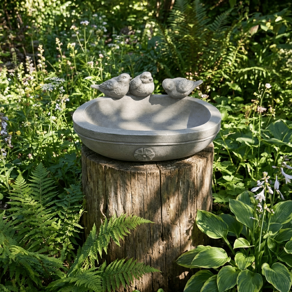 3 Birds on Bird Bath