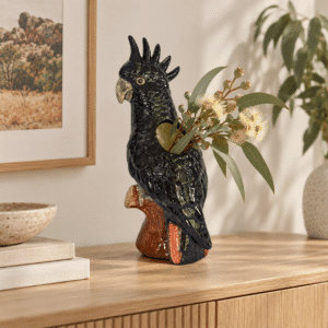 Glazed Ceramic Vase - Black Cockatoo